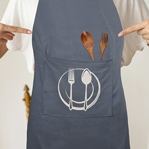 Unisex Cotton Apron With Printed Pocket Blue 24x36