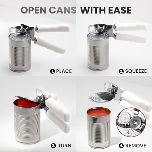 Manual Can Opener Heavy Duty Patented Stainless Steel (White / Comfy Grip)