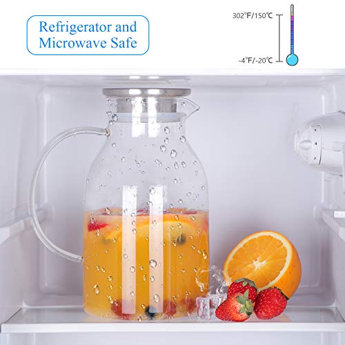 Glass Water Pitcher with Lid and Spout (68 Ounces)