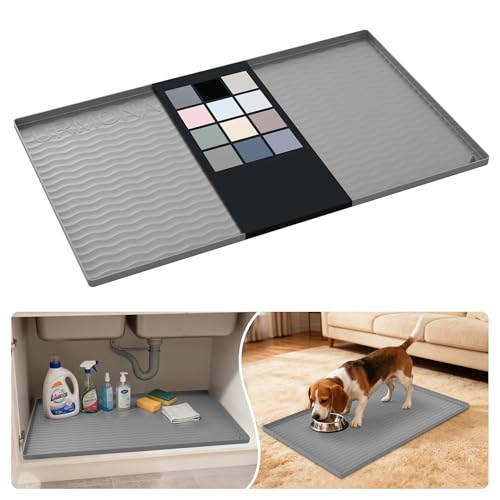Waterproof Silicone Under Sink Mat 31'' x 19'' Shelf Liner for Kitchen and Bathroom (Beige / 19"W x 31"L)