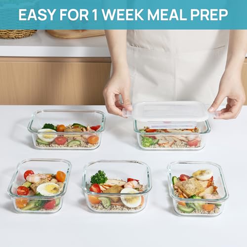 8 Pack Glass Food Storage Containers with Airtight Lids (White)
