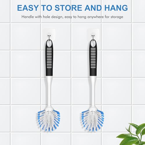 Dish Brush with Handle (Black-blue / 2 pack)