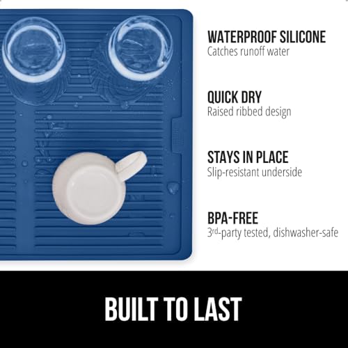 Patented BPA Free Silicone Dish Drying Mat (18" x 24" / Silicone / Blue)