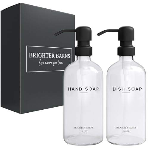 Clear Glass Hand and Dish Soap Dispenser Set by Brighter Barns (Clear Hd)