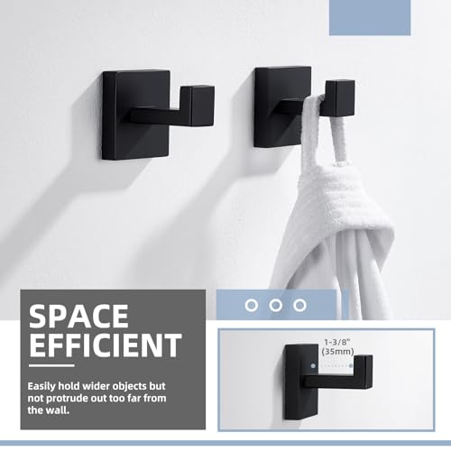 Matte Black Towel Hooks for Bathroom (2 Pack / Matte Black)