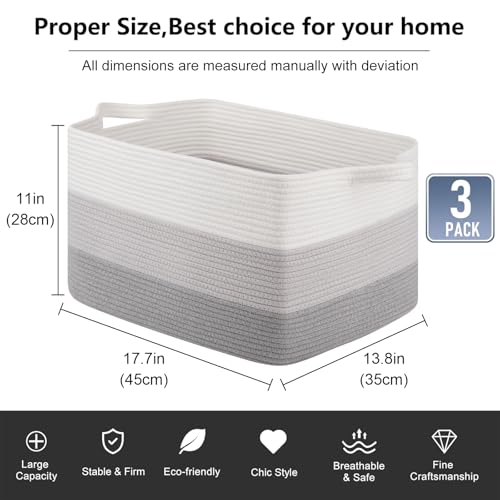 50L Storage Basket Large Blanket Basket Living Room Gray 3 (Gradient Gray / 3 pcs-17.7”x13.8”x11”)