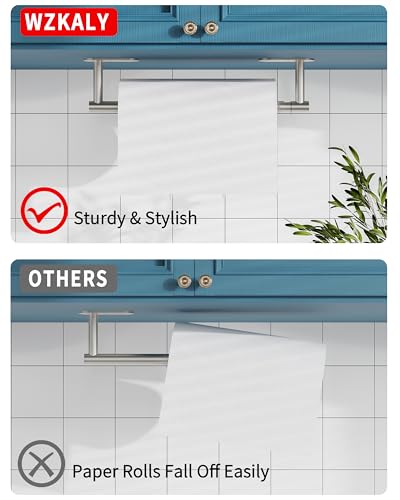 Paper Towel Holder Under Cabinet with 2Hooks Self Adhesive Silver (Brushed Nickel / Holder with 2 Hooks)