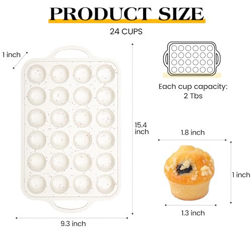 24 Cups Silicone Mini Muffin Pan for Baking with Metal Frame (Cream / 24-Cup Mini)