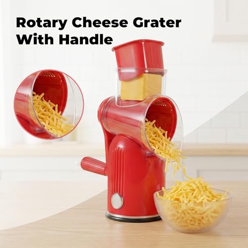 Rotary Cheese Grater 5 Blades Mandoline Slicer for Vegetable (Red)