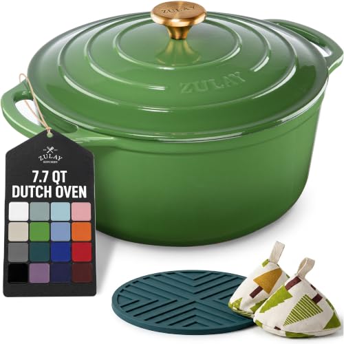 7.7 Quart Enameled Cast Iron Dutch Oven Pot with Lid (Green / 7.7 Quart)