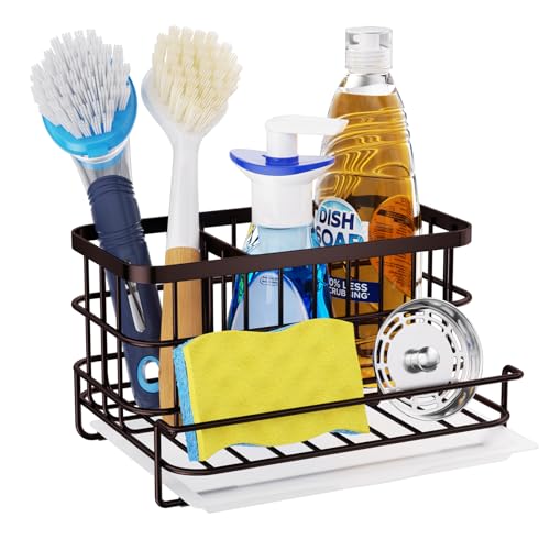 Multifunctional Kitchen Sink Caddy with Removable Drain Tray (Bronze)