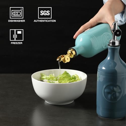 Sweejar 16 Oz Ceramic Olive Oil Dispenser Bottle (Fog Blue / 16 Oz(Silver Spout))