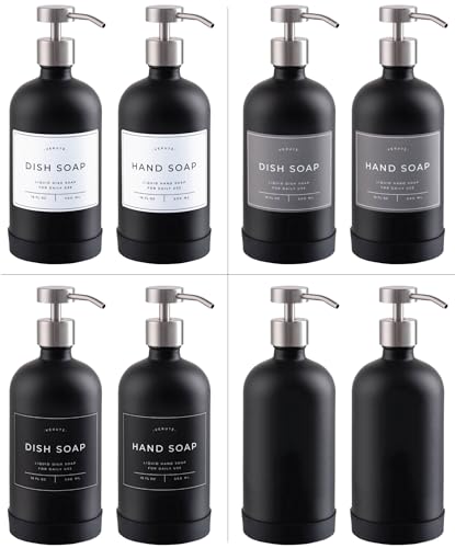 Hand and Dish Soap Dispenser for Kitchen and Bathroom (Matte Black Bottle / Brushed Silver Pump)