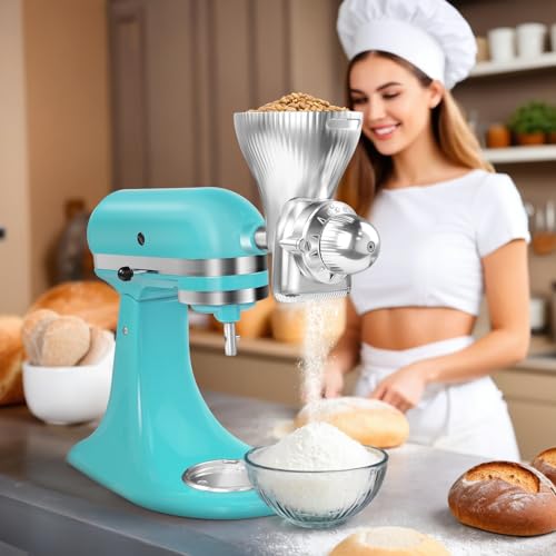 All Metal Grain Mill Attachment for KitchenAid Stand Mixers Wheat Grinder Flour Mill for Sourdough Baking (Slive)