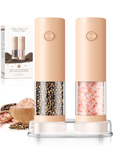 Electric Salt and Pepper Grinder Set Automatic Battery Pepper Mill Shakers Adjustable Coarseness Upgraded Larger Capacity with Led Home and Kitchen Appliances Birthday Gifts for Women Mom (Orange)
