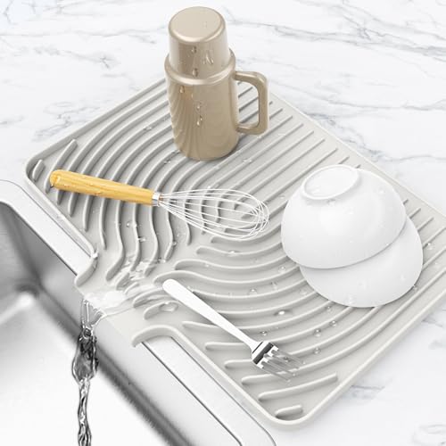 Dish drying mats for kitchen counter (18"×12" / White)