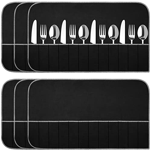 6 Pcs Anti Tarnish Silverware Storage Bags Felt (12 Slots / Black)