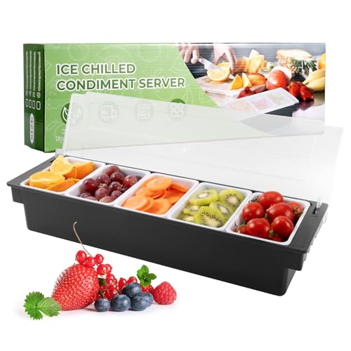 Ice Chilled Condiment Caddy with 5 Removable Trays and Lids (5 Compartment)