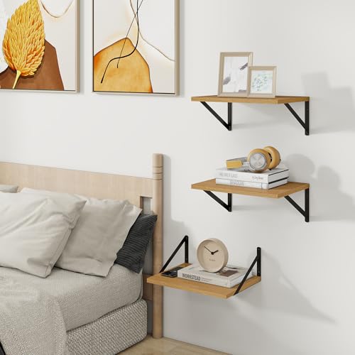 16W x 12D Deep Floating Shelves Set of 3 Oak (Oak With Black Metal Bracket / 16wx12dx5.8h)