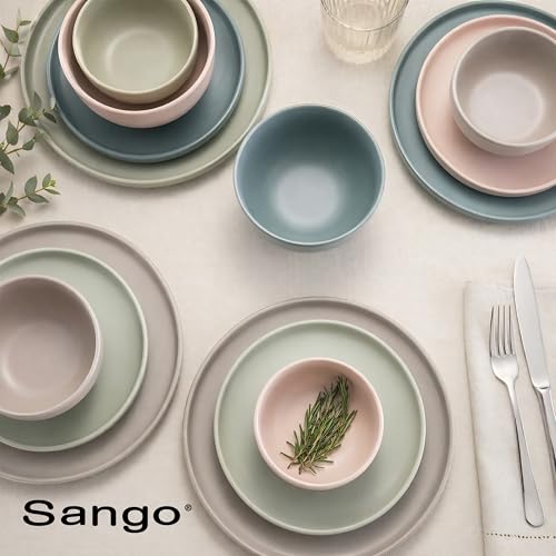 16 Piece Stoneware Dinnerware Set for 4 (Green/Sand/White / 16-Piece Set)