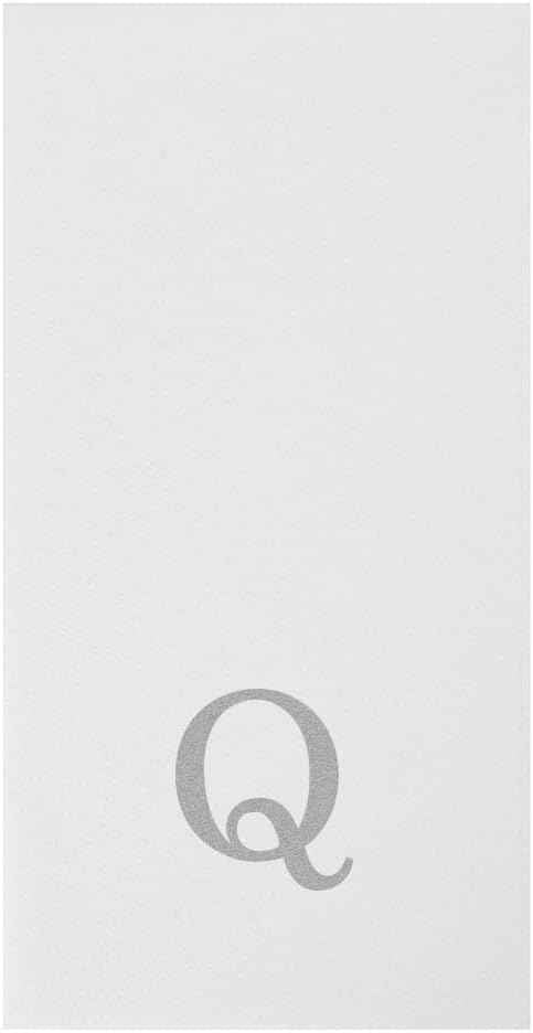 Luxenap 15.8 X 7.9 Inch Linen-Feel Guest Towels, 50 Lettered Hand Towels - Silver Letter 'Q', Sans Serif Font, White Paper Dinner Napkins, airlaid, For Restrooms And Tables - Restaurantware