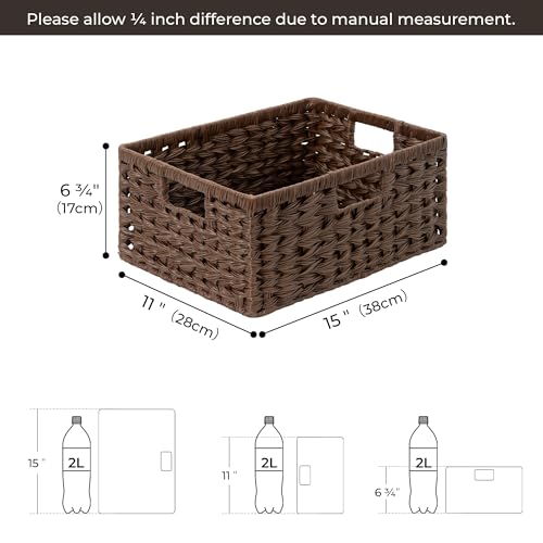 Wicker Storage Baskets for Shelves (Brown / 15"L x 11"W x 6¾"H)