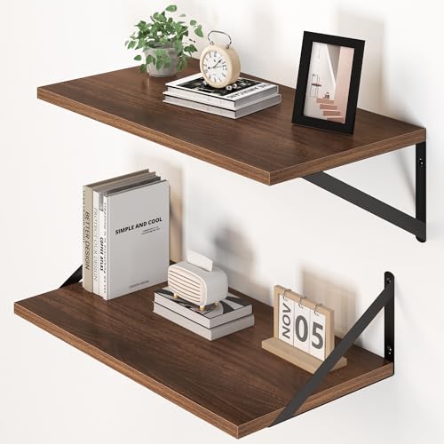 20W x 12D Deep Floating Shelves Set of 2 Walnut (Walnut With Black Metal Bracket / 20Wx12Dx5.8H)