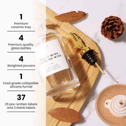 Olive Oil Dispenser Bottle for Kitchen (350ml, Set of 2 Bottles + Tray / Gold)