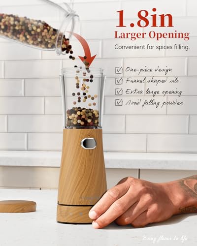 Electric Salt and Pepper Grinder Set with Storage Base (Light Wood Grain)