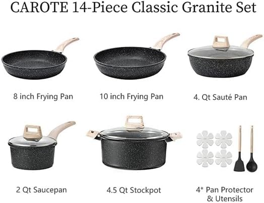 Nonstick Cookware Sets (Black / 14 Piece)
