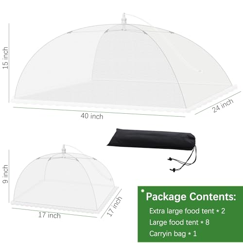 Mesh Food Covers for Outdoors (2 Extra Large (40x24 in) & 8 Large (17x17 in))