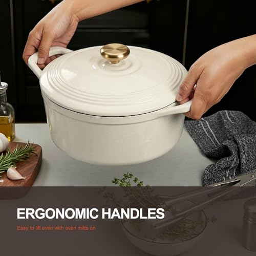 Enameled Cast Iron Dutch Oven (5.5 Quart / Cream white)