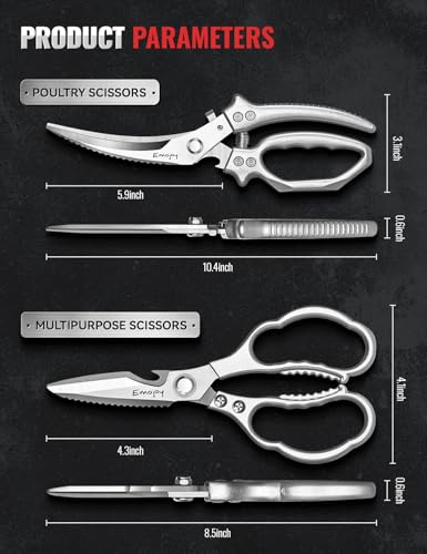 2 Piece Kitchen Scissors Set with Poultry Shears (Sliver)