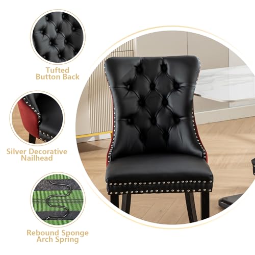 Red Velvet and Black PU Upholstered Dining Chairs Set of 6 (Black 2)