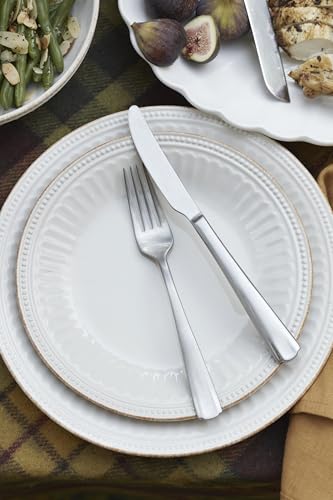 French Perle Groove White Stoneware 24 (24-Piece Dinnerware Set)