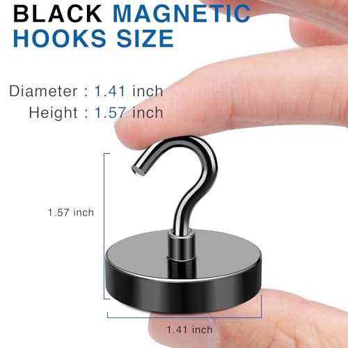 Magnetic Hooks Magnet Hook for Cruise Cabins 170LBS Essentials 6P (Black / 1.41in)