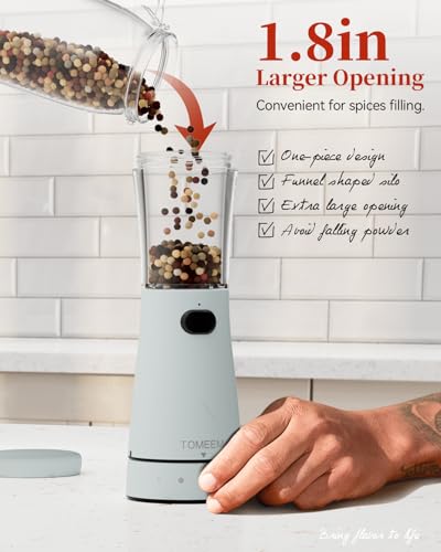 Electric Salt and Pepper Grinder Set with Storage Base (Light Blue)