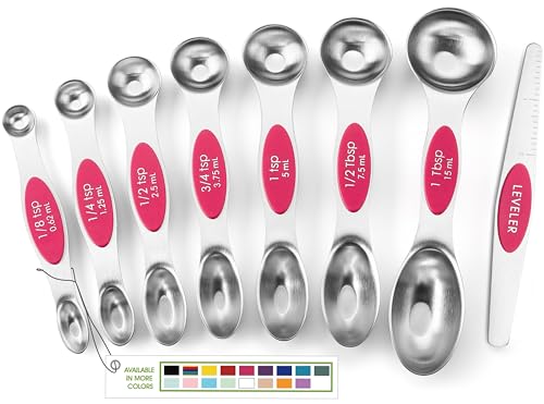 Dual Sided Magnetic Measuring Spoons Set of 8 for Kitchen (Pink / 1-Pack)