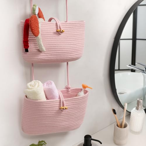 Over the Door Hanging Baskets with Button Strap (Pink / 3 tier+Button)