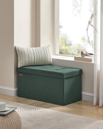 30 Inches Folding Storage Ottoman Bench (Retro Green / 15"D x 30"W x 15"H (without Flipping Lid))