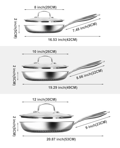 Hybrid Non Stick Frying Pans with Lid (Silver)