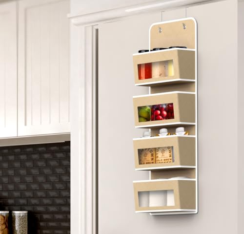 4 Clear Window Pocket Over Door Hanging Organizer (4 Pockets / Beige)