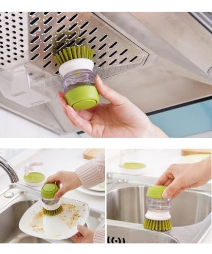 Soap Dispenser Palm Dish Brush with Storage Bracket (Gray&green)
