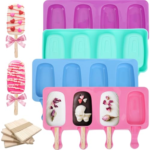 4 Set Silicone Popsicle Molds with 200 Sticks (4 Set / Multicolor)