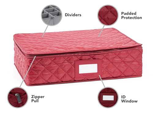 Flatware Storage Case with Removable Trays (Red Quilted Polyester / 15.5 x 11.5 x 3.5)