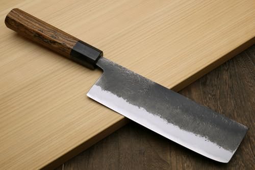 Nashiji High Carbon White Steel #2 Japanese Nakiri Vegetable Knife with Cocobolo Wood Handle (6.5'' (165mm) & No Saya)