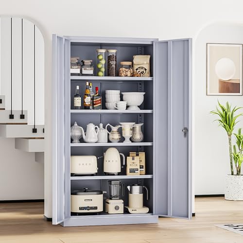 Metal Storage Cabinets 72” Cement Grey Garage Steel Storage Cabinet with Doors and Shelves (Cement / 72")