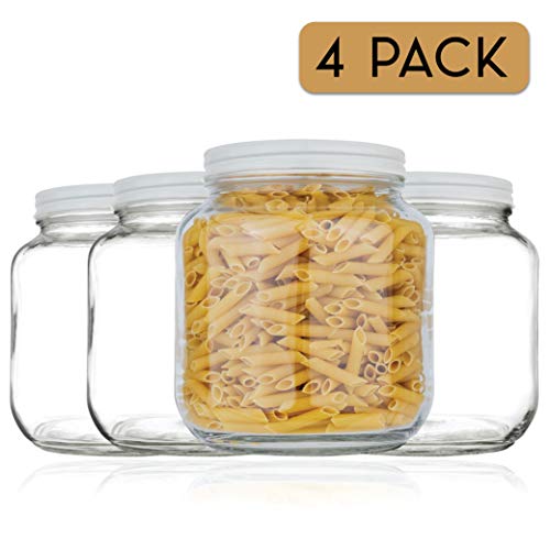 Half Gallon Mason Jars Wide Mouth with Airtight White Metal Lids (White Lid)
