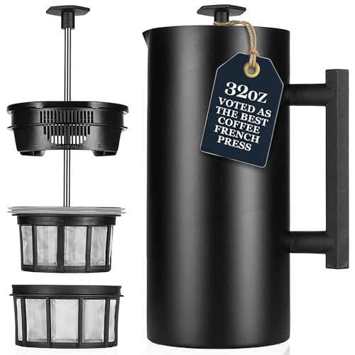 P6 32 Ounces French Press Coffee Maker (32 oz / Matte Black)