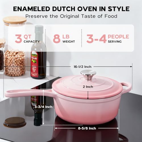 3QT Enameled Cast Iron Saucepan (Pink / 3 Quarts)